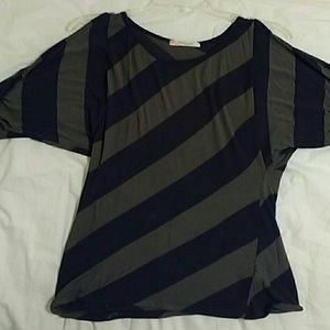 Blue and grey striped blouse